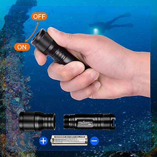 ORCATORCH D560 Mini Scuba Dive Light Headlamp Rotary Switch Underwater Torch with 360 Degrees Rotatable Mask Clip, Backup Batteries, Lanyard, O-Rings (Not Included Snorkel Mask) (Black)