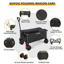 KUYOU Collapsible Folding Utility Wagon, Foldable Wagon Carts Heavy Duty, Large Capacity Wagon with All Terrain Wheels, Outdoor Portable Wagon for Camping, Garden, Shopping, Groceries (Black/Grey)