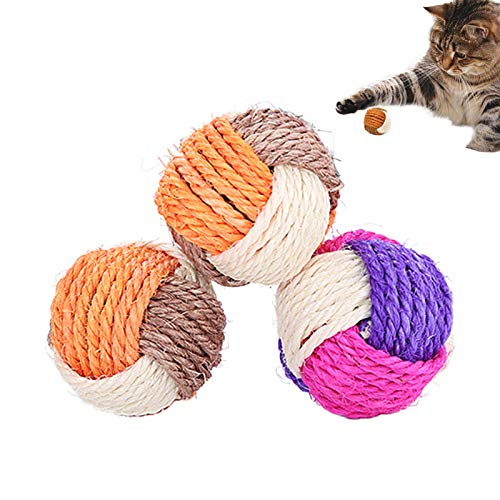 3Pcs Cat Toy Sisal Ball Pet Scratching Ball Chew Eco-Friendly Toy Pets Interactive Toy Bite and Wear Resistant(Random Color)