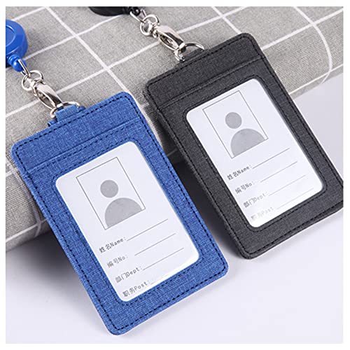 Vertical PU Leather ID Badge Card Holder, 2 Sets ID Badge Holder Vertical Badge Card Holder, with 1 Clear ID Window, 2 Credit Card Slots and a Detachable Neck Lanyard for Office Supplies, Nurses