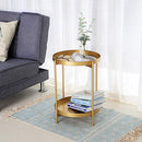 Round Side Table 2-Tier Gold Sofa Table Small Tray Metal End Table,Foldable Accent Coffee Table for Small Spaces,Bedroom,Patio Coffee Round ,Table Metal Nightstand,Sofa Side Snack Table,Bedside End Table with Detachable Tray Top