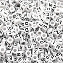 (E) - 100 x 6mm White cube Acrylic letter single beads 4mm hole Alphabet loose A - Z (E)