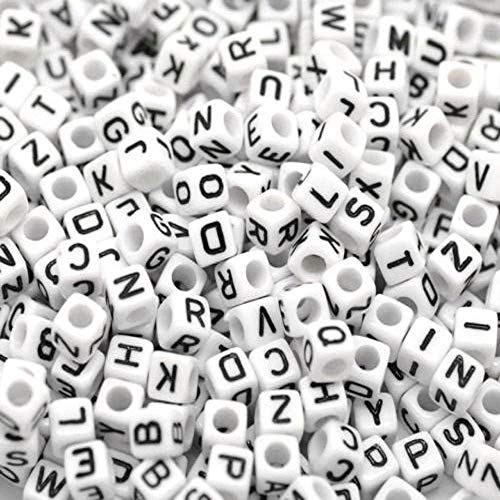 (E) - 100 x 6mm White cube Acrylic letter single beads 4mm hole Alphabet loose A - Z (E)