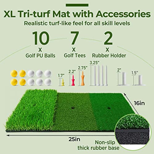 golfguru Golfguru Golf Net, 10x7ft All in 1 Practice Net with XL Tri-Turf Mat, Impact Target, 10 Balls, 7 Tees, 2 Rubber Carry Bag, for Backyard Driving Chipping Indoor Black