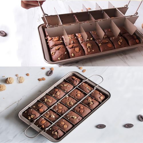 ZCOINS Brownie Pan with Dividers, Non-Stick Brownie Tray Square Cake Mould Brownie Ovenware Cookware Bakeware,18-Cavity and 12 * 8 inches(Champagne Gold)