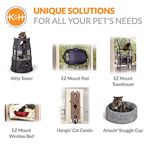 K&H PET PRODUCTS Hangin’ Cat Tree - Door Mounted Climber Cat Wall Perch Furniture Cat Hammock for Indoor, Hanging/Elevated Bed - 4 Story Gray 12 X 22 X 65 Inches