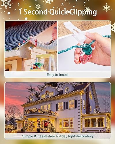 Brightown All-in-One Christmas Light Clip, Universal Gutter and Shingle Clip for C7, C9 and Mini Lights, 200 Pack