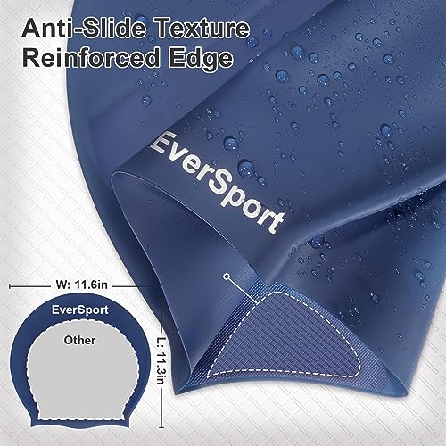 EverSport Extra Large Swim Cap for Braids and Dreadlocks, Silicone Swimming Pool Cap for Women Men Adult Long Thick Curly Hair Locs Anti Slip Ear Cover Waterproof Bathing Shower Cap Keep Hair Dry