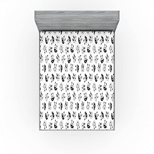 Ambesonne Animal Print Fitted Sheet, Little French Bulldog Puppies Inside Coffee Cups Dog Paws Pet Love, Bed Cover with All-Round Elastic Deep Pocket for Comfort, King Size, Charcoal Grey White