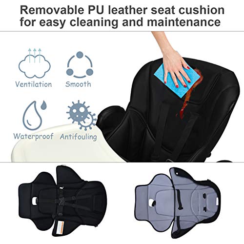 BABY JOY High Chair for Babies & Toddlers, Foldable Highchair with Multiple Adjustable Backrest, Seat Height and Footrest, Removable Tray, Detachable PU Leather Cushion, Built-in Rear Wheels (Black)