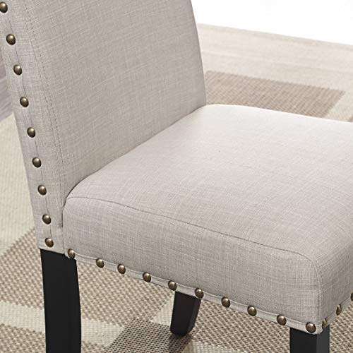 Roundhill Furniture Biony Tan Fabric Dining Chairs with Nailhead Trim Set of 2