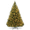 Costway 1.8 M/6ft Pre-Lit Christmas Tree with Pine Needles & Pine Cones, Artificial Hinged Xmas Tree w/LED Lights, Premium PVC Christmas Decoration Tree w/Foldable Metal Stand, SAA Certificated