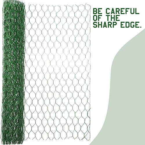 2 Sheets Chicken Wire Net for Craft Work, Galvanized Hexagonal Wire Mesh (13.7 x 40 Inches, Green)