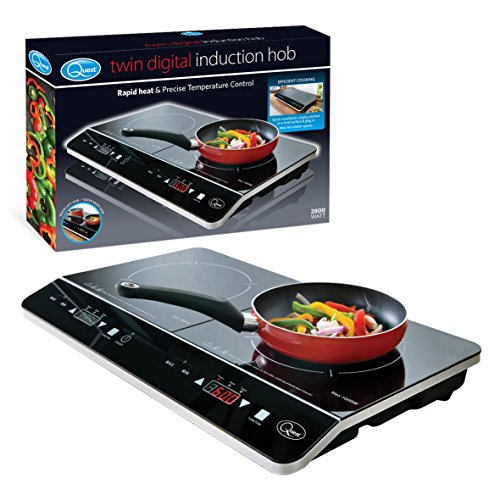 Quest 35840 Digital Double Induction Hob & Hot Plate / 10 Temperature Settings from 60-240°C/Touch Control with LED Display/Automatic Overheat Protection / 2800W