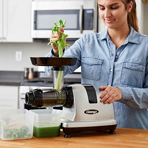 Omega MM900HDS Cold Press Juicer - Celery Juicer, Quiet Dual-Stage Slow Masticating Juicer, 80 RPM, 200W (Silver)