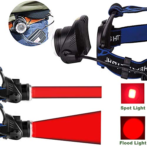 Red Light Headlamp, USB Rechargeable Headlamp, Zoomable Waterproof Red LED headlight with 3 Mode For Camping Hiking hunting Animal Protecting Beekeeping Detecting Astronomy Aviation Night Vision.