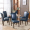 COLAMY Upholstered Parsons Dining Chairs Set of 2, PU Leather Dining Room Kitchen Side Chair with Nailhead Trim and Wood Legs - Blue