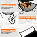Costway Outdoor Wood Burning Fire Pit, Multifunctional Steel Firepit with Firewood Rack, Convenient Handle and Wear-Resistant Wheels, Portable Fire Pit w/Mesh Lid & Grill for Patio, Garden, Poolside