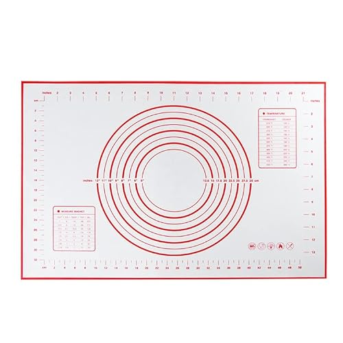 Non-stick Silicone Baking Metered Mat Pastry Clay Fondant Baking Shet Extra Thick Non-Stick Fondant Mat, Counter Mat, Oven Liner, Pie Crust Mat, Reusable Rolling Pastry Mat Dough Mat for Kitchen 60x40 (Red Mat)