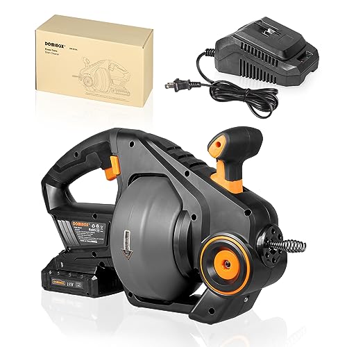 DOMINOX Electric Drain Snake with 2.0Ah Battery and 25FT Plumbing Snakes, Drain Snake Clog Remover for Unclogging Toilet, Sewer, Bathroom, Sink Drain Pipes