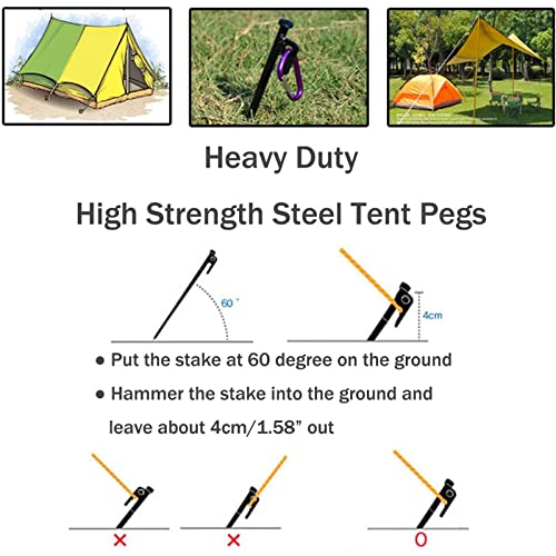 10 Pack Tent Stakes Heavy Duty Metal Tent Pegs for Camping Steel Tent Stakes 8 inch Unbreakable and Inflexible Camping Stakes for Outdoor Camping Canopy and tarp Suitable For High Winds and All Kinds of Ground 8pc Outdoor Metal Stakes with Storage Bag