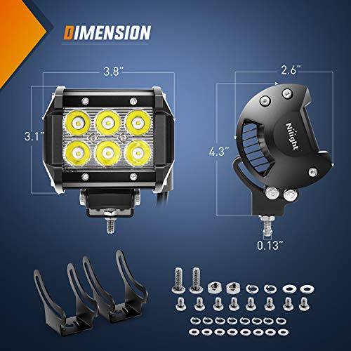 Nilight 2PCS 18W 1260lm Spot Driving Fog Light Off Road Led Lights Bar Mounting Bracket for SUV Boat 4" Jeep Lamp