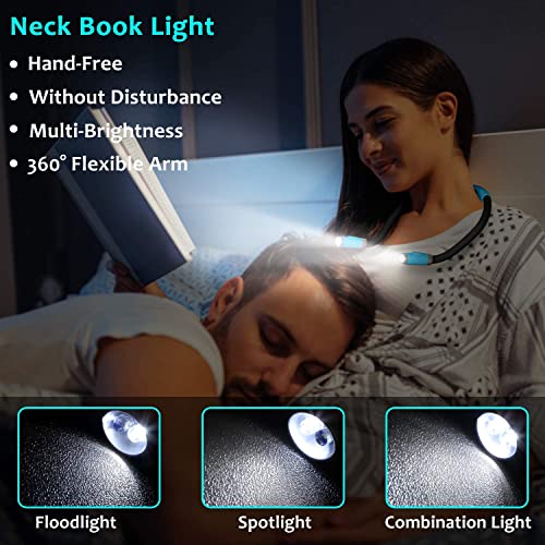 (Light Blue) - LUXJET LED Hug Light,Rechargeable Neck Book Lights Night Lamp for Reading, Hands Free, 4 LED Bulbs, 3 Adjustable Brightness (Light Blue)