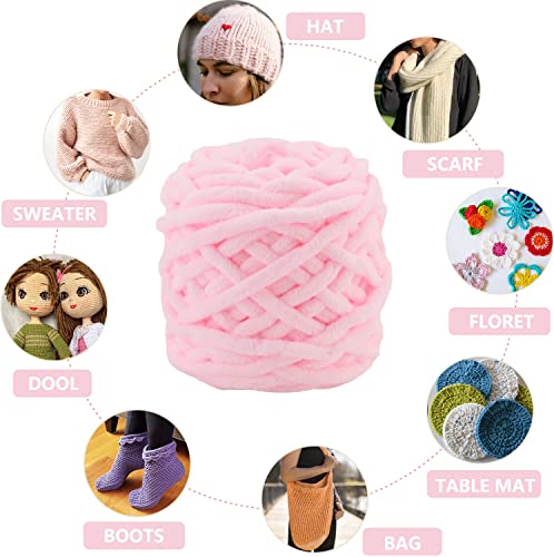 Soft Cotton Knitting Yarn 4 Packs, Fluffy Cotton Yarn Perfect for Soft Throw and Baby Blankets, Arm Knitting, Crocheting and DIY Crafts (Pink)