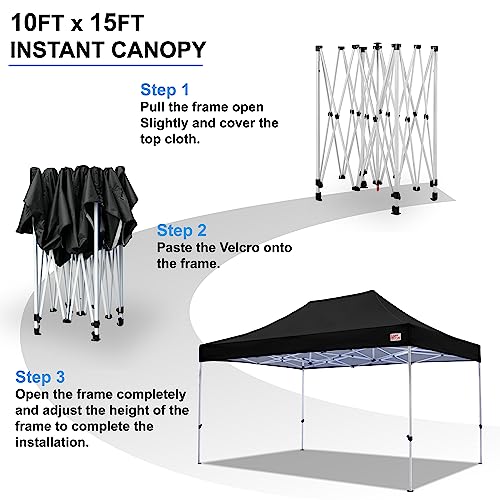 MASTERCANOPY Pop Up Canopy Tent Commercial Grade 10x15 Instant Shelter (Black)