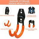 16 Pack Garage Hooks Heavy Duty, Utility Steel Garage Storage Hooks, Wall Mount Tool Organizer with Anti-Slip Coating for Garden Tools, Ladders, Bulky Items and More Equipment (Orange)