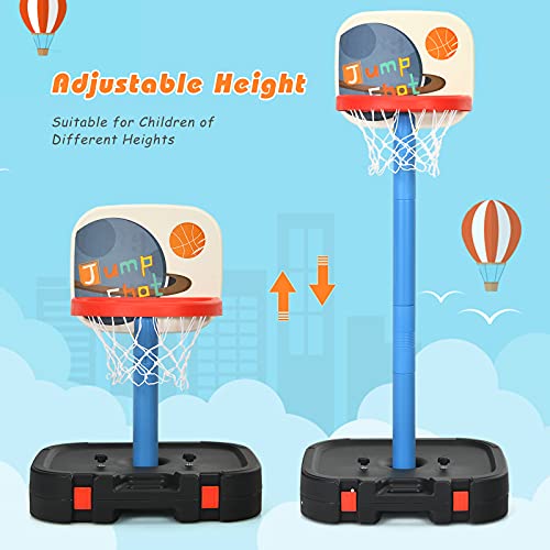 BABY JOY Kids Basketball Hoop Stand, Toddler Basketball Hoop Toy, 2 in 1 Basketball Set with Ring Toss, Portable Basketball Stand with Adjustable Height, Suitable for Indoor and Outdoor Use