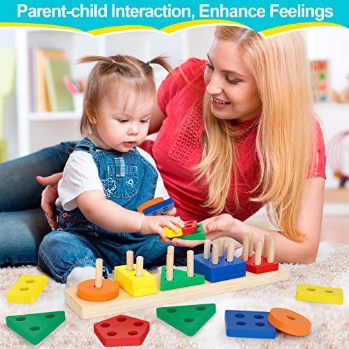 Aigybobo Learning Toys for 1+ Year Old, Baby Toy 12-18 Months, Wooden Sorting & Stacking Toys for Toddlers and Kids, Preschool Fine Motor Skill Toy, Ideal for Boys Girls Age 1 2 3 Years Old
