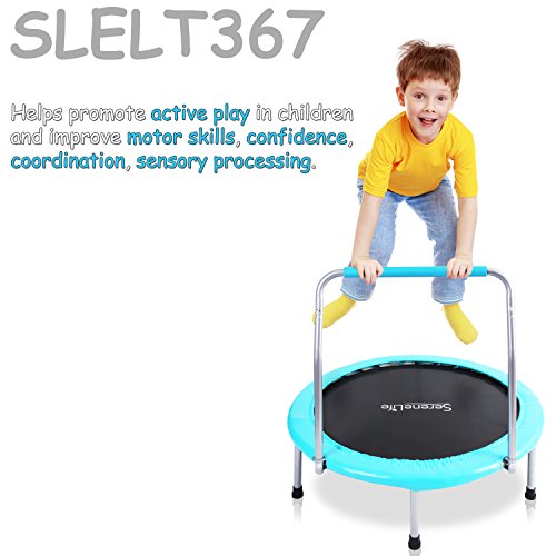 SereneLife Portable & Foldable Trampoline - 40" in-Home Mini Rebounder with Adjustable Handrail, Fitness Body Exercise, Springfree Safe for Kids - SLELT403