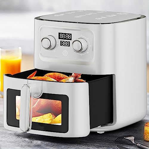 Air Fryer 10L Oilless AirFryer 2400W Electric Healthy Oven Cooker Large Capacity with Visible Cooking Window, Knob & Touch Control, Customerizable Cooking, Non-Stick Basket, Included Recipe