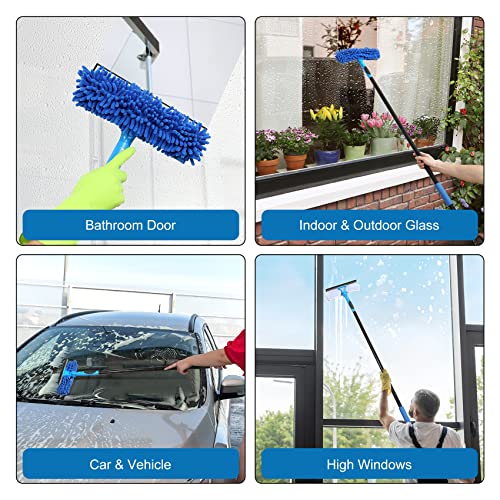 VITEVER Professional 69'' Window Squeegee Cleaner Tool with Extension Pole, 2-in-1 Squeegee for Window Cleaning Kit with Scrubber and Rotating Head, 1 Blade 2 Scrubber