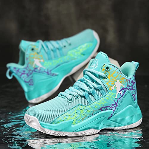 PTYIBO Basketball Shoe for Unisex-Child High top Youth's Basketball Athletic Shoes Sports Walking Stylish Green
