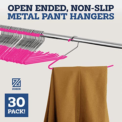 Zober Pants Hangers Non Slip - 30 Pack Open Ended Pants and Jean Hangers for Closet - Space Saving Clothes Hanger - Strong, Durable, Metal Pant Hangers (Pink)