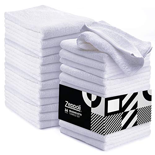 Zeppoli Wash Cloth Kitchen Towels, 24-Pack, 100% Natural Cotton Bath Towels, 12 x 12 Hand Towels, Commercial Grade Washcloth, Machine Washable Cleaning Rags, Wash Cloths for Bathroom