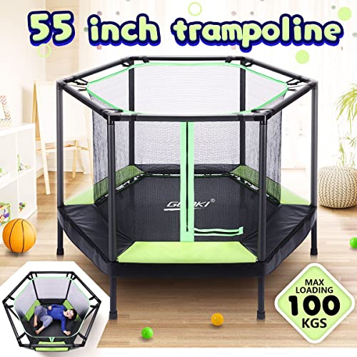 GENKI 55inch Mini Trampoline Rebounder for Kids, Jumping Fitness Trampoline Safety Net Rebounding Pad Mat Handle,Green&Black