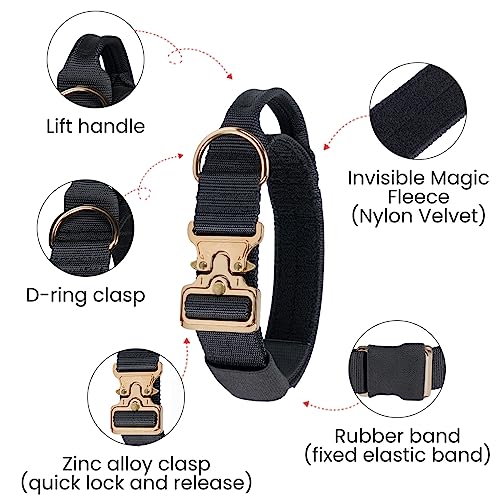 EXCELLENT ELITE SPANKER 1.5" Width Dog Tactical Collars Adjustable Military Dog Collar Soft Hook & Loop Padded Dog Collar with Control Handle (Black)