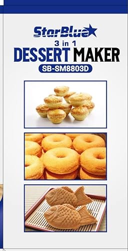 Mini Donuts Baker, Mini Cake and Quiche Baker, Taiyaki Baker - 3 in 1 Three Slices Removable Dessert Baker by StarBlue - White AC 220-240V 50/60Hz 700-800W, UK Plug with EU Adapter