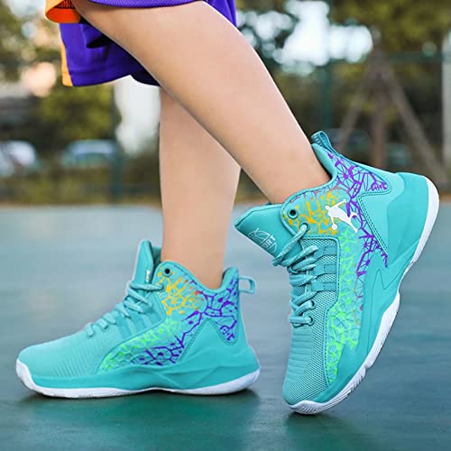 PTYIBO Basketball Shoe for Unisex-Child High top Youth's Basketball Athletic Shoes Sports Walking Stylish Green