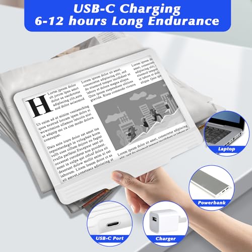 NZQXJXZ 5X Rechargeable Hands-Free Magnifying Glass 43 Bright LED, Magnifying Glass for Reading Neck Wear, Large Page Magnifier for Seniors for Newspaper, Sewing, Cross Stitch, Small Prints
