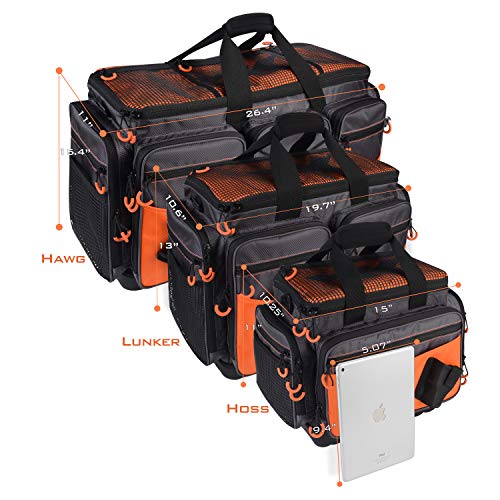 KastKing Fishing Tackle Bags, Fishing Gear Bag, Saltwater Resistant Tackle Bag, Large-Lunker (Without Trays, 19.7x13x10.6 Inches), Orange