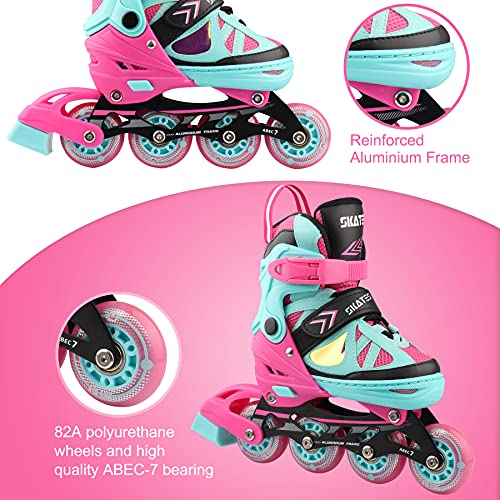Inline Skates with Full Light Up Wheels, 4 Sizes Adjustable Roller Blades for Girls and Boys, Illuminating Beginner Rollerblades