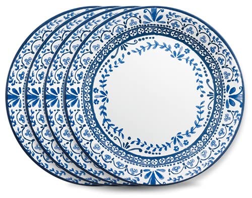 Corelle Vitrelle 4-Pieces 10.25" Glass Dinner Plates, Chip & Crack Resistant Glass Dinnerware Set Plates, Portofino
