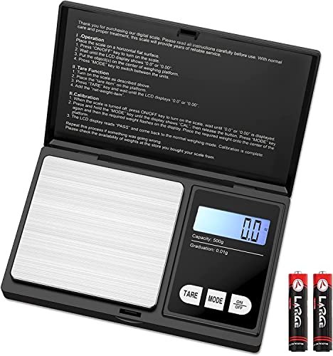 AMIR Digital Scientific Scale, 500g 0.01g/ 0.001oz Pocket Scale, Electronic Smart Scale with 7 Units, LCD Backlit Display, Tare Function, Auto Off, Stainless Steel & Slim Design (Battery Included)