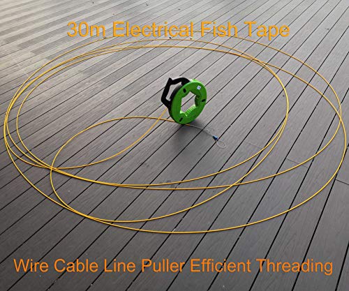 Aewio 30m(100FT) Fiberglass Electrical Wire Cable Fish Tape Reel Cable Puller (Green Shell)