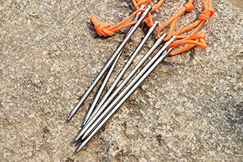 Tentock Titanium Tent Stakes 6pcs/Pack Ultralight Tarp Nails Hammock Pegs for Hard Ground Rock Granite with Reflective Loop (16.5CM)