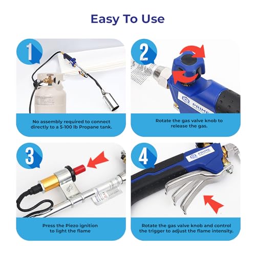 Prime Solutions 800,000 BTU Liquefied Gas Propane Fire Weed Torch Flame Thrower LPG Electronic Weed Burner Torch Weed Killer, Roofing Torch, 3 Meter Hose Pipe